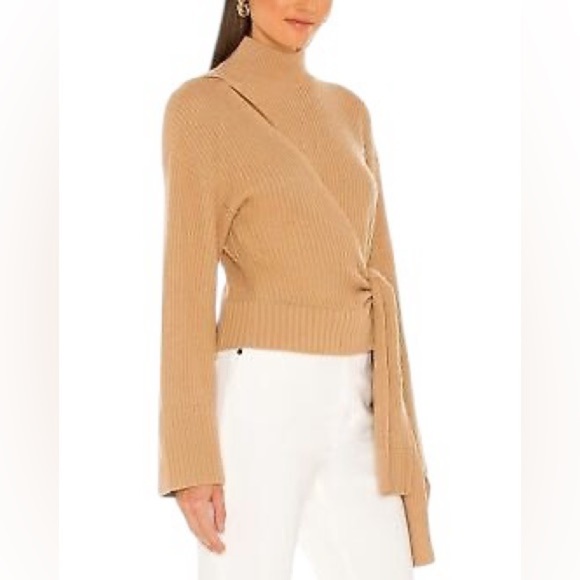 NWT JONATHAN SIMKHAI Amaris Wrap Sweater in Camel - Size Small - Picture 5 of 13